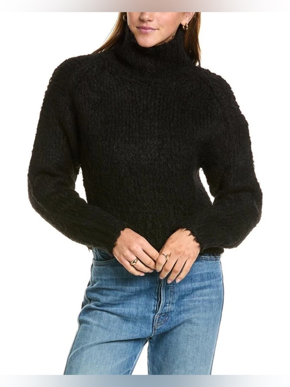 Rag & Bone Women’s Turtleneck Alpaca-Blend Sweater Black Knit Merino Wool